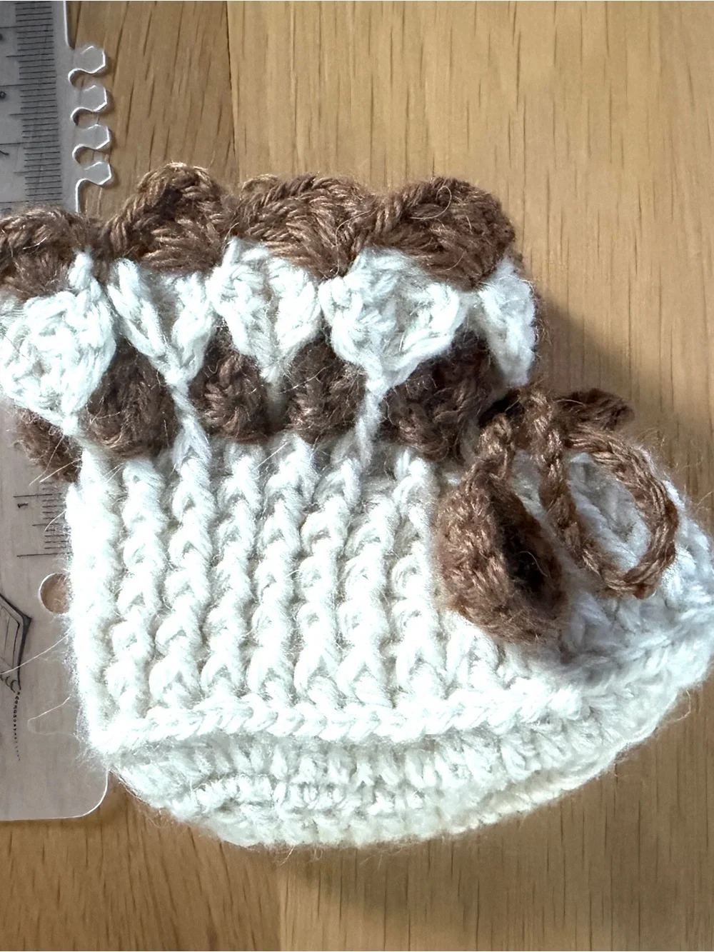 Peruvian Hand-Knitted Baby Booties in White and Brown
